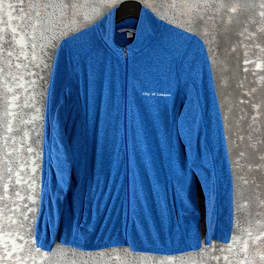 Port Authority Size L Outdoor Athleisure Mock Neck Sweater Blue Long‎ Sleeve Zip
